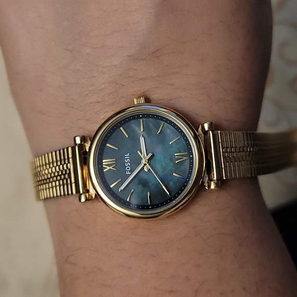 Gold and green iridescent face fossil watch - Picture 4 of 4